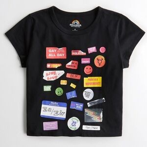 Hollister Pride Day Cropped T-Shirt LGBTQ Tee Black XL Crop Festival